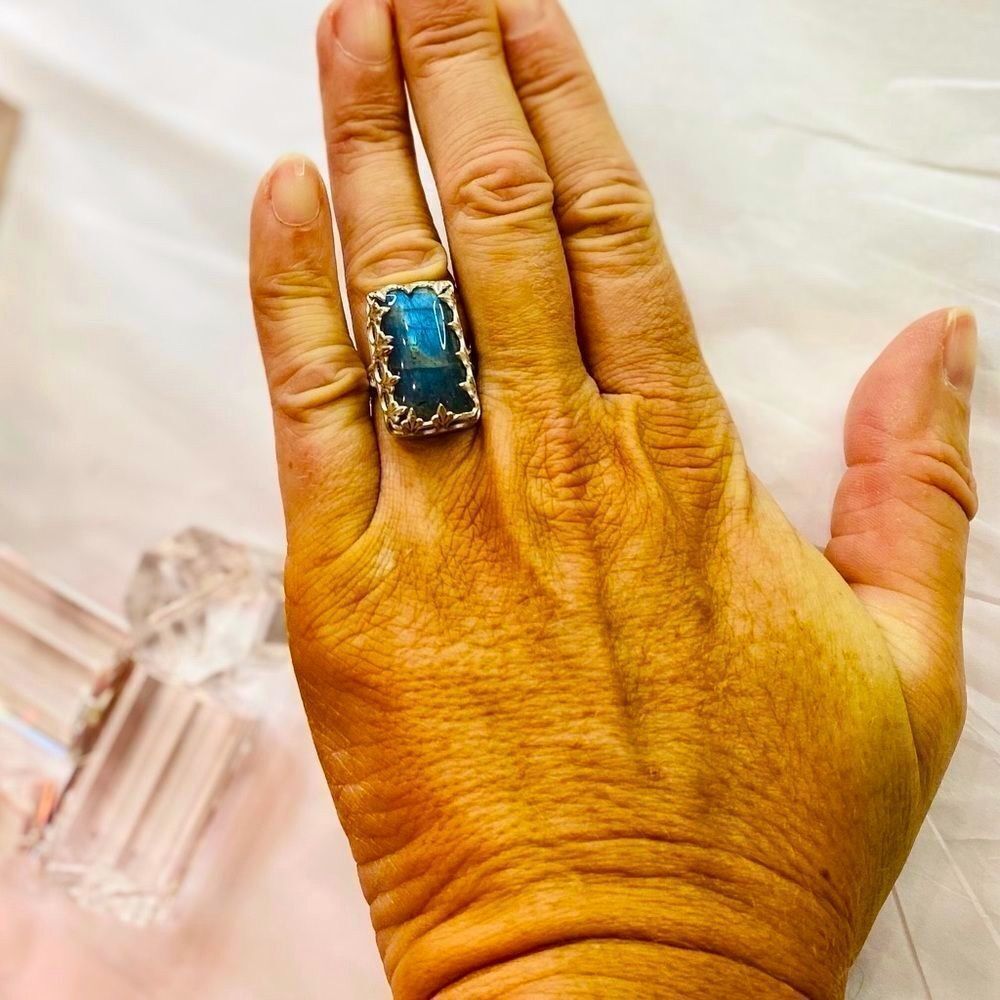 Natural Blue Labradorite Sterling Silver Statement Ring - Custom Jewerly NEW - Picture 4 of 4